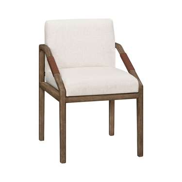 Chair with white cushion and wooden frame on a white background